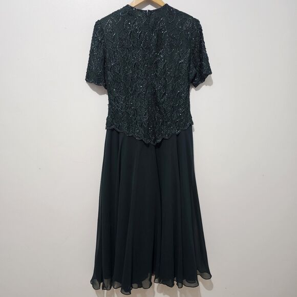 Vintage - Brilliante By J.A. - Dress Beaded Long Formal Evening - Size L - Green - Picture 3 of 9